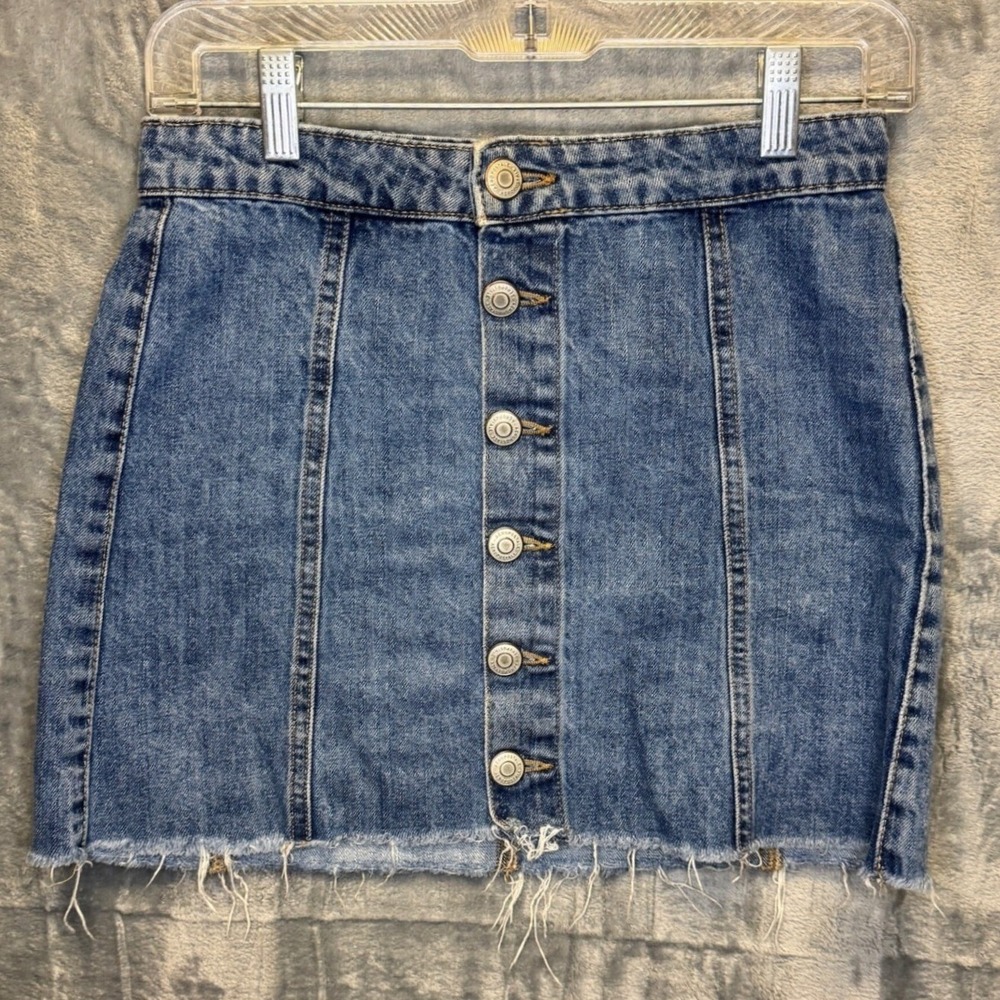 2133 | Aeropostale High Rise Button Front Denim Mini Skirt Blue Women 0